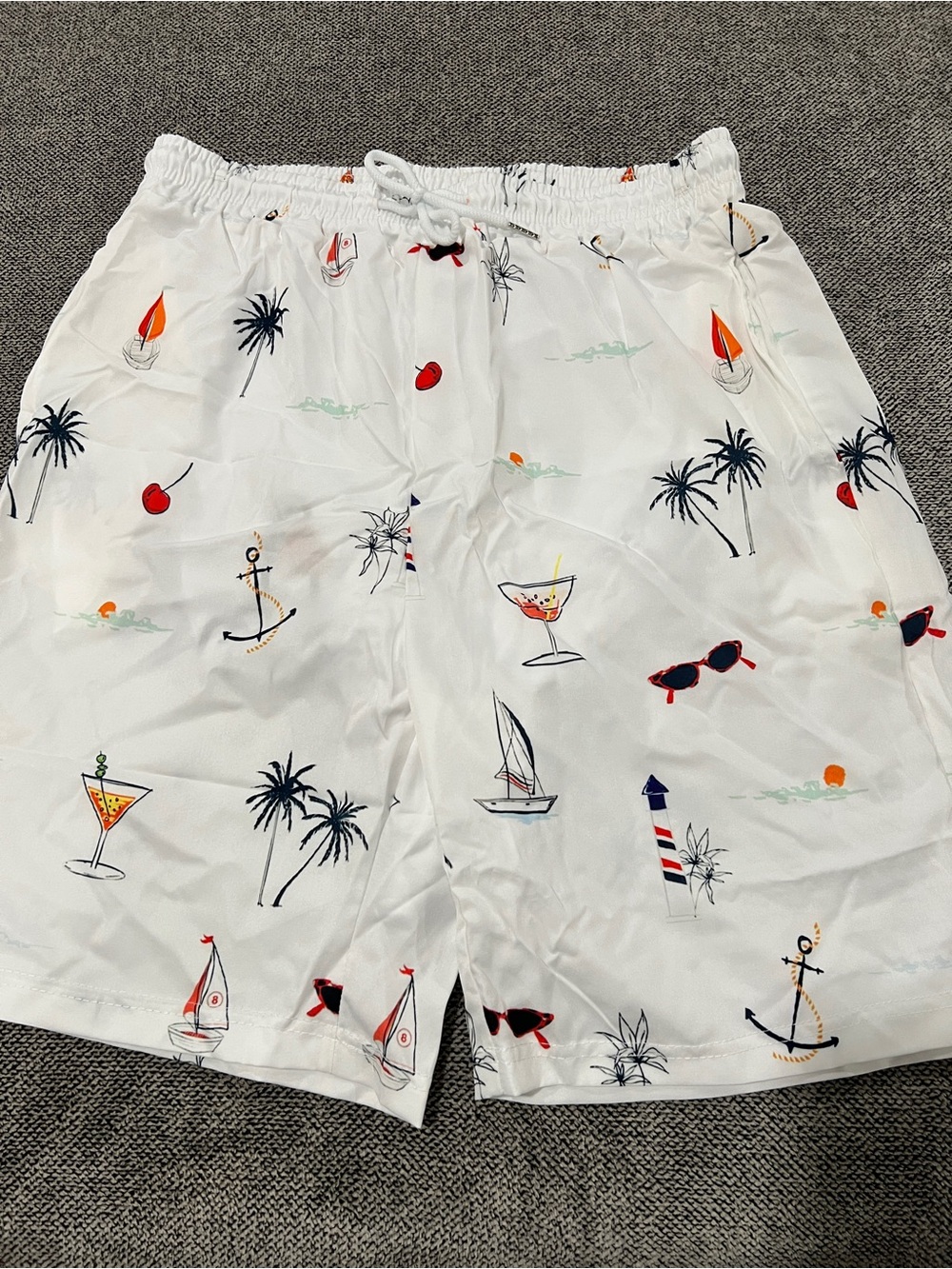 ON SALE!! Men's White Nautical Print Swim Shorts